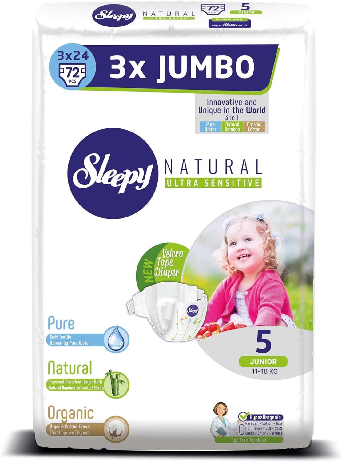 SOHO, Scutece pentru copii, fabricate din bumbac organic și extract de bambus, confort și senzatie de uscat Mama si Copilul Naty Shop 5 (72 buc)