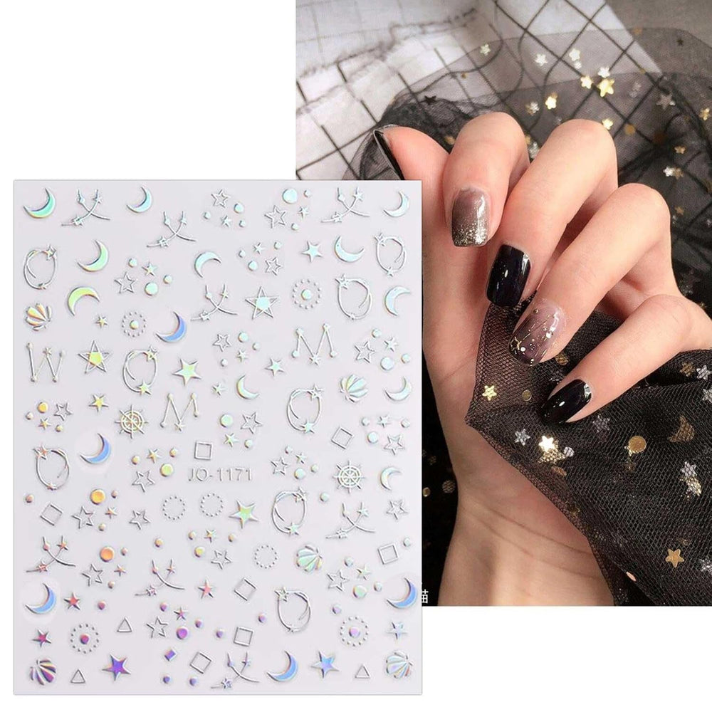 JMEOWIO Nagelsticker Aurora Holografisch 9 Blatt Nagelaufkleber Selbstklebend Herz-Flamme Spielt Schmetterlings-Mond Die Hauptrolle Nail Art Sticker Dekoration Nageldesign Zubehör