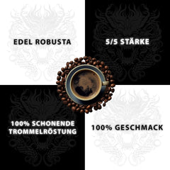 Black Dragon Espresso 100% Robusta - Boabe de cafea prăjite extra tari - Cafea foarte tare și corpolentă, cu conținut ridicat de cafeină - Espresso foarte tare