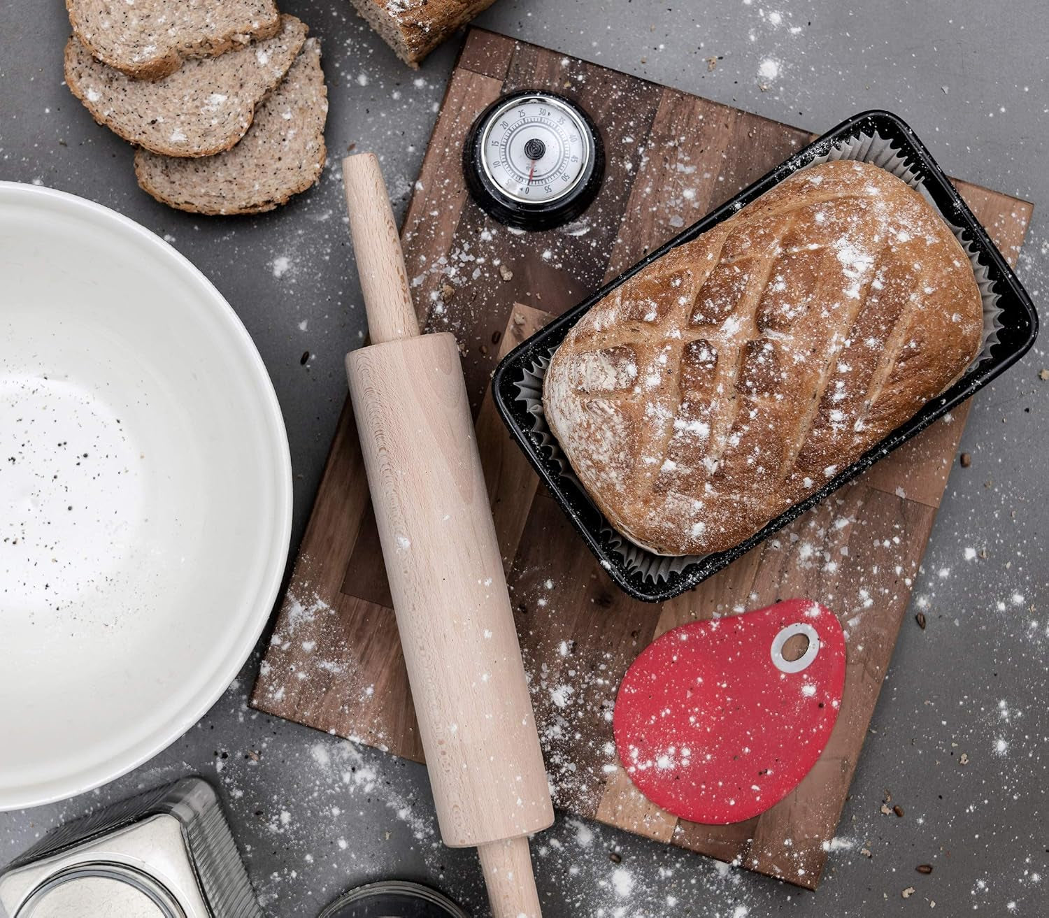 Tala Teigroller aus Buchenholz – Drehbares Nudelholz mit Griffen, glatte Oberfläche, odolný a leicht zu reinigen – Perfekt für Teig, Gebäck, Brot & Pizza – FSC-zertifiziertes Holz