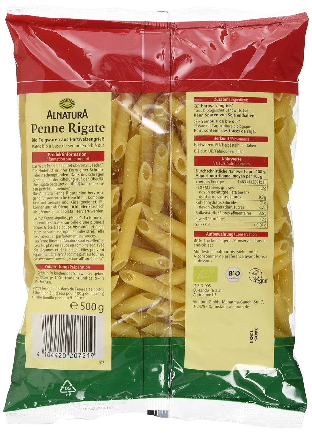 Bio těstoviny Penne Rigate, 500g