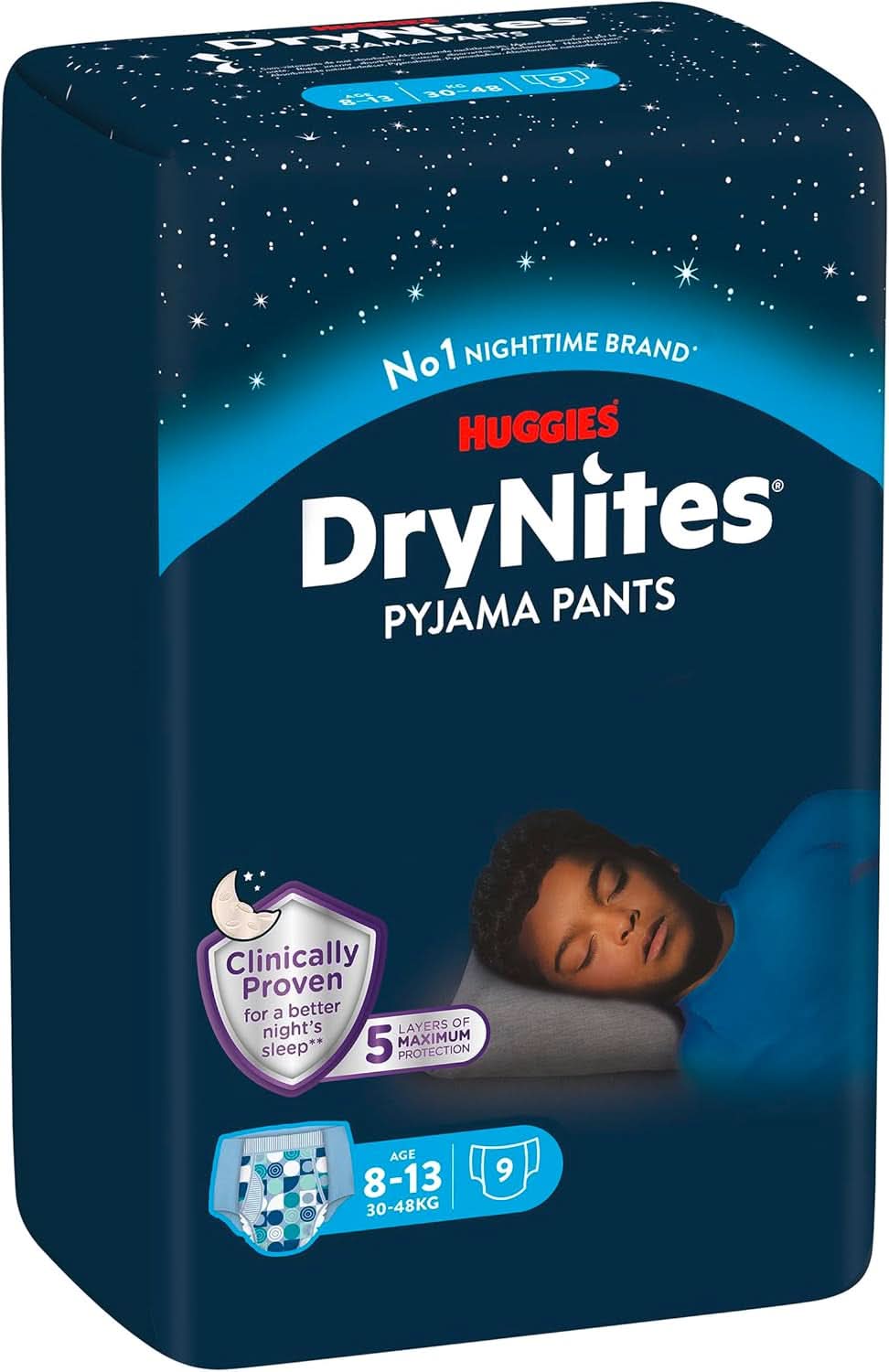 Huggies Drynites Super savé noční plenky, pro chlapce 8-13 let (30-48 kg), 9 ks Mother and Child Naty Shop