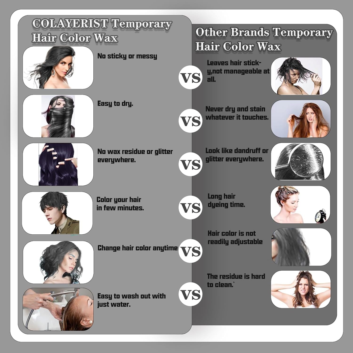 COLAYERIST Culoarea temporară a părului negru lavabil, ceară de colorare a părului pentru bărbați și femei, mascara de păr pentru petreceri sau cosplay, produse de colorare a părului fără mizerie Vopsea pentru par Naty Shop