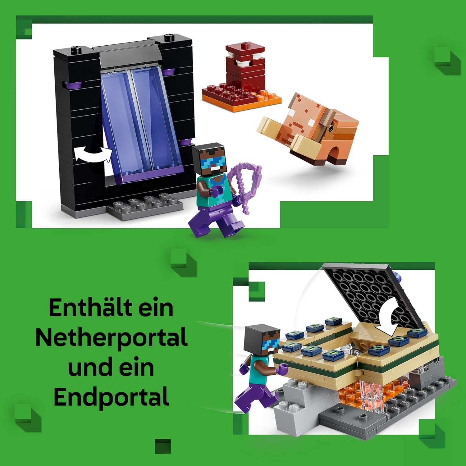 LEGO Minecraft Reise durch Nether und Endportal - Kinder Spielzeug mit Helden, Enderman and Baby Hoglin Figuren - Set s Minecraft Figur - Gamer Geschenk für Jungen und Mädchen ab 7 Jahren - 21584