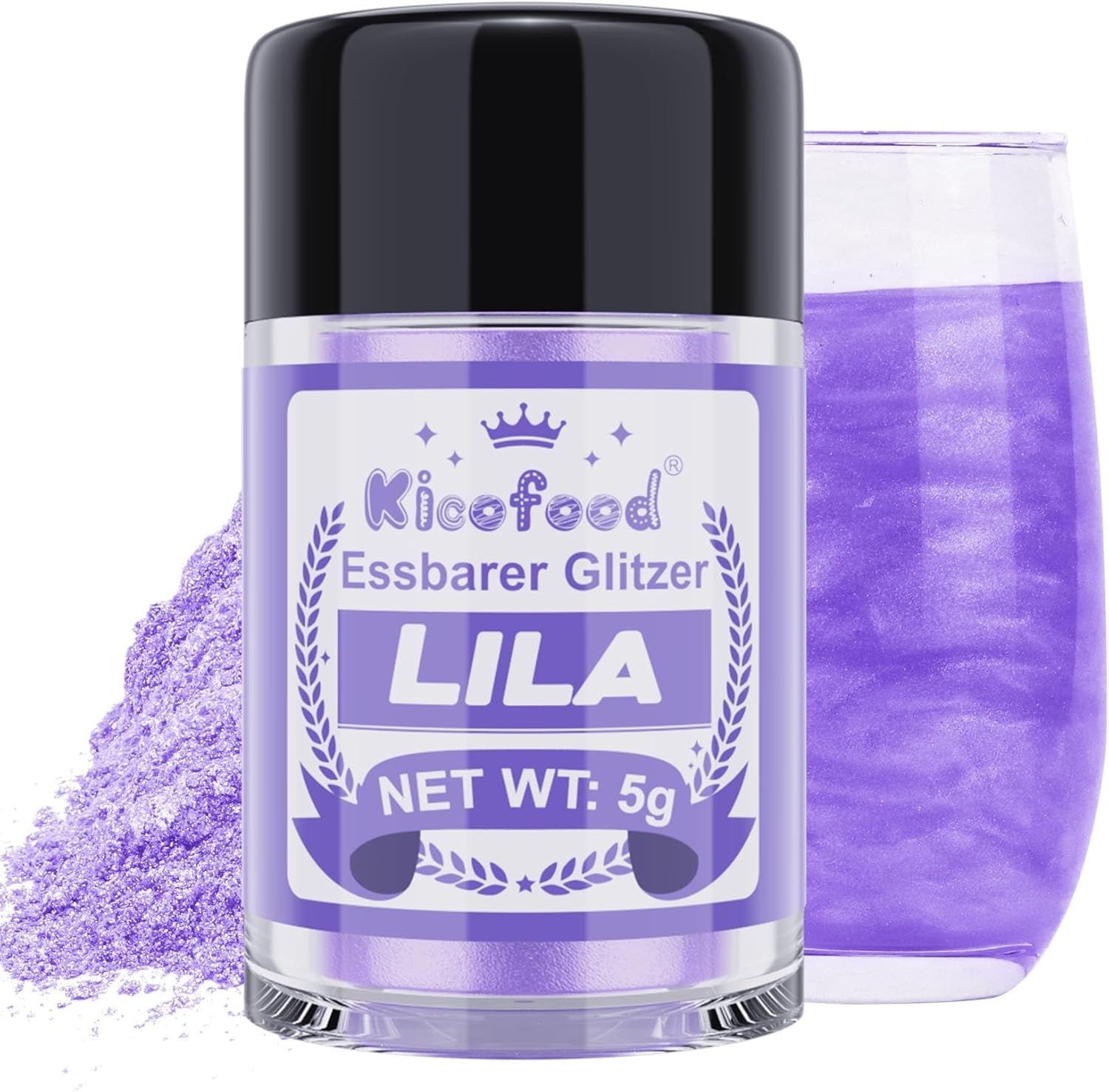 Kicofood, glitter comestibil, 5 grame, diverse culori Glitter Naty Shop Mov lila