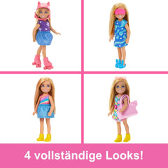Barbie Chelsea păpușă și dulap Playset cu haine și accesorii, set de 17 piese, pliabil pentru a juca pe drum și depozitare, HXN03 Papusi Naty Shop