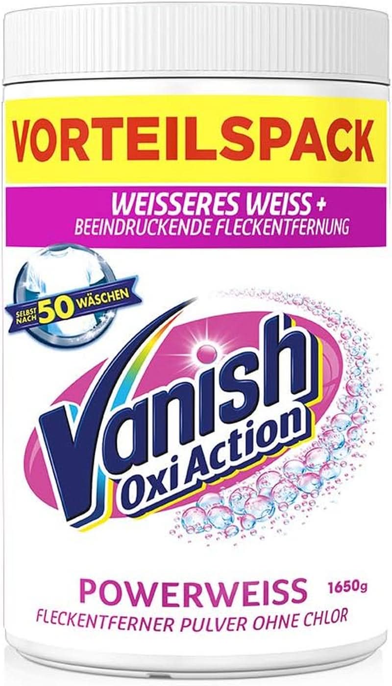 Vanish Oxi Action Powerwhite Powder - 1 X 1,125 Kg - odstraňovač skvrn a prášek pro zlepšení prádla bez chlóru - na bílé prádlo Prací prostředky Naty Shop