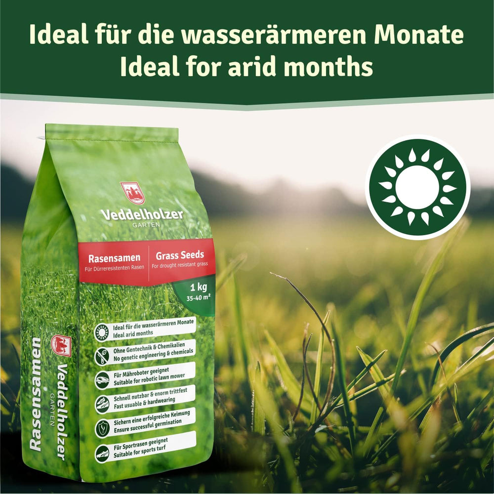 Veddelholzer Rasensamen Dürreresistent Für Trockenrasen & Schattenrasen Samen Grassamen Schnellkeimend Ideal Als Saatgut Für Sport Und Spielrasen Rasen Für Mähroboter Im Garten Geeignet 1 Kg = 40 M²