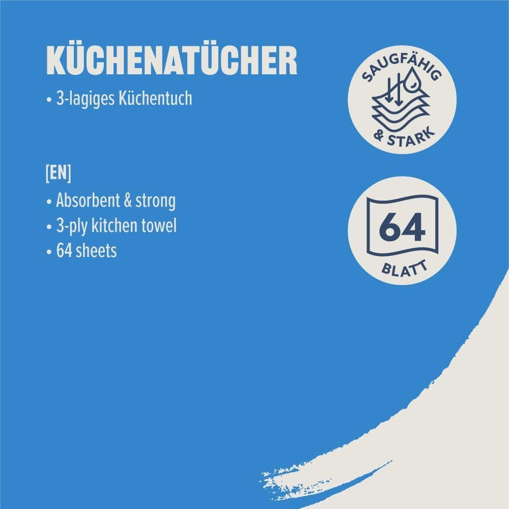 By Amazon Rolă de bucătărie, 3 straturi, 16 role (4 role, pachet de 4), 64 de foi pe rolă, certificată Fsc