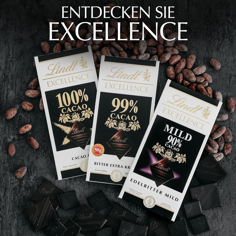 Lindt EXCELLENCE 100% kakao - hořká čokoláda, 50 gramů Čokoládové bonbóny Naty Shop