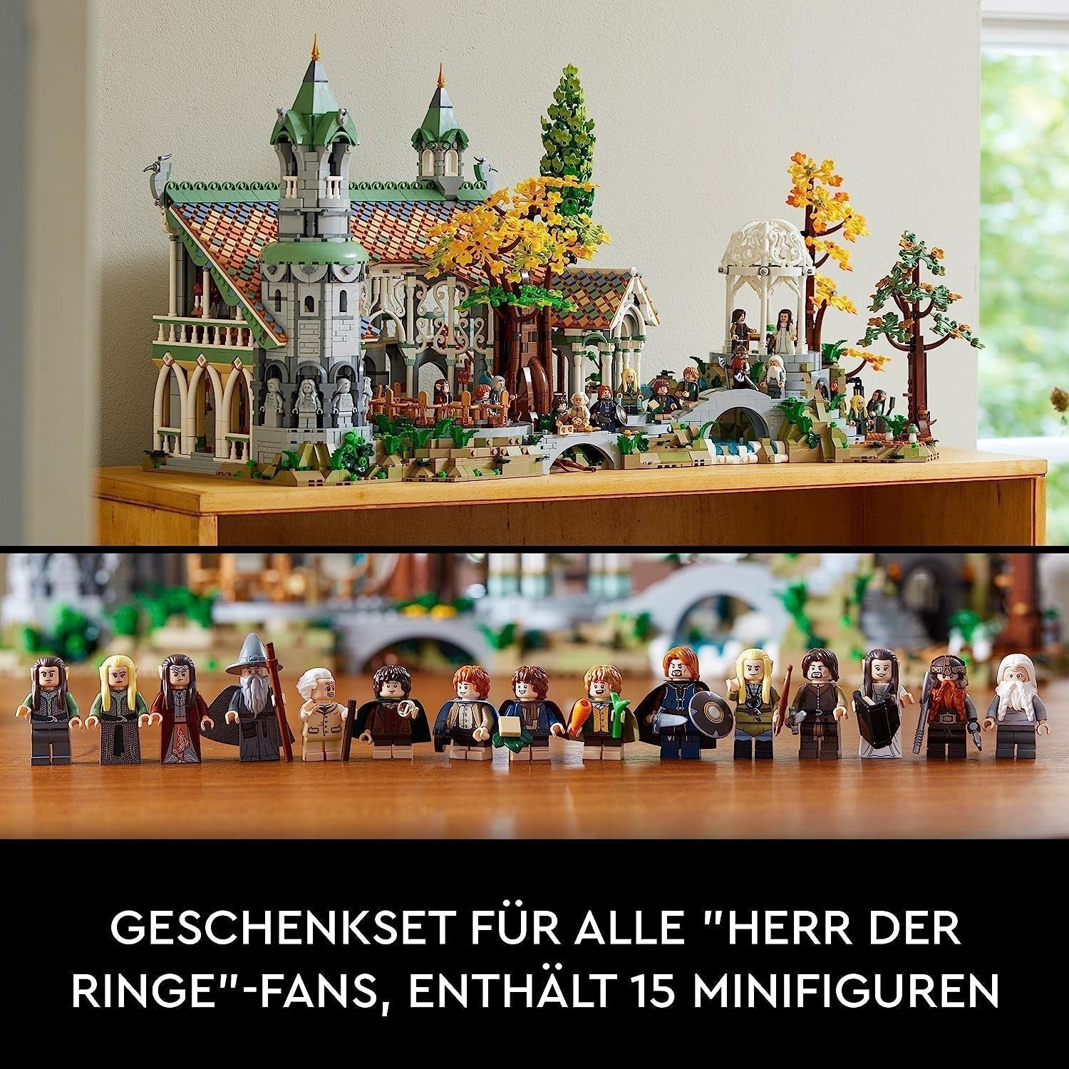 LEGO Icons The Lord Of The Rings: Rivendell – sbírka a výstavní sada pro dospělé s 15 jedinečnými minifigurkami včetně Gandalfa, Legolase, Aragorna a Froda, exkluzivně na Amazonu – 10316 stavebnic Besuche den LEGO-Store