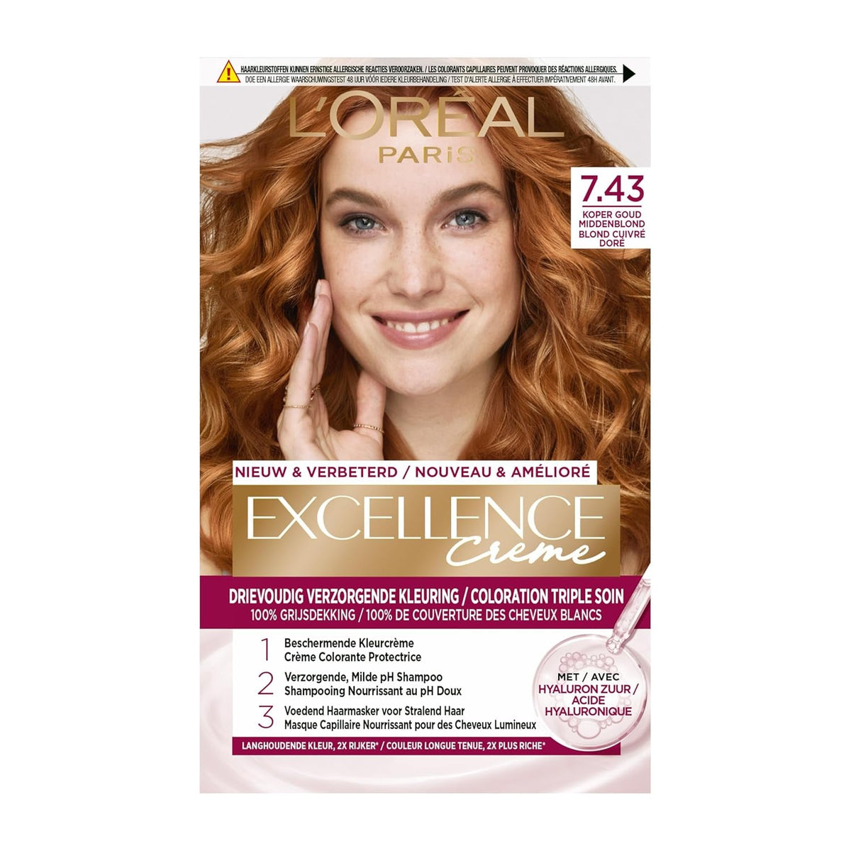 Paris Excellence Creme 7.43 Culoarea părului Roșu - Culoarea părului (Roșu, Blond Cuuvré Gold, Belgia, 63 mm, 100 mm, 163 mm) Vopsea pentru par Naty Shop Titlu implicit