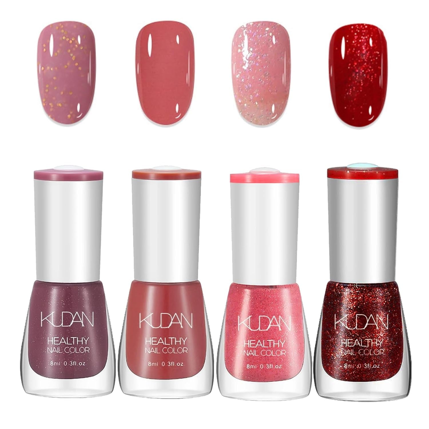 4dílná sada laků na nehty – rychleschnoucí, dlouhotrvající lak na vodní bázi – lak na nehty s vlastním designem nehtů (4dílná sada Nude Normal Style)