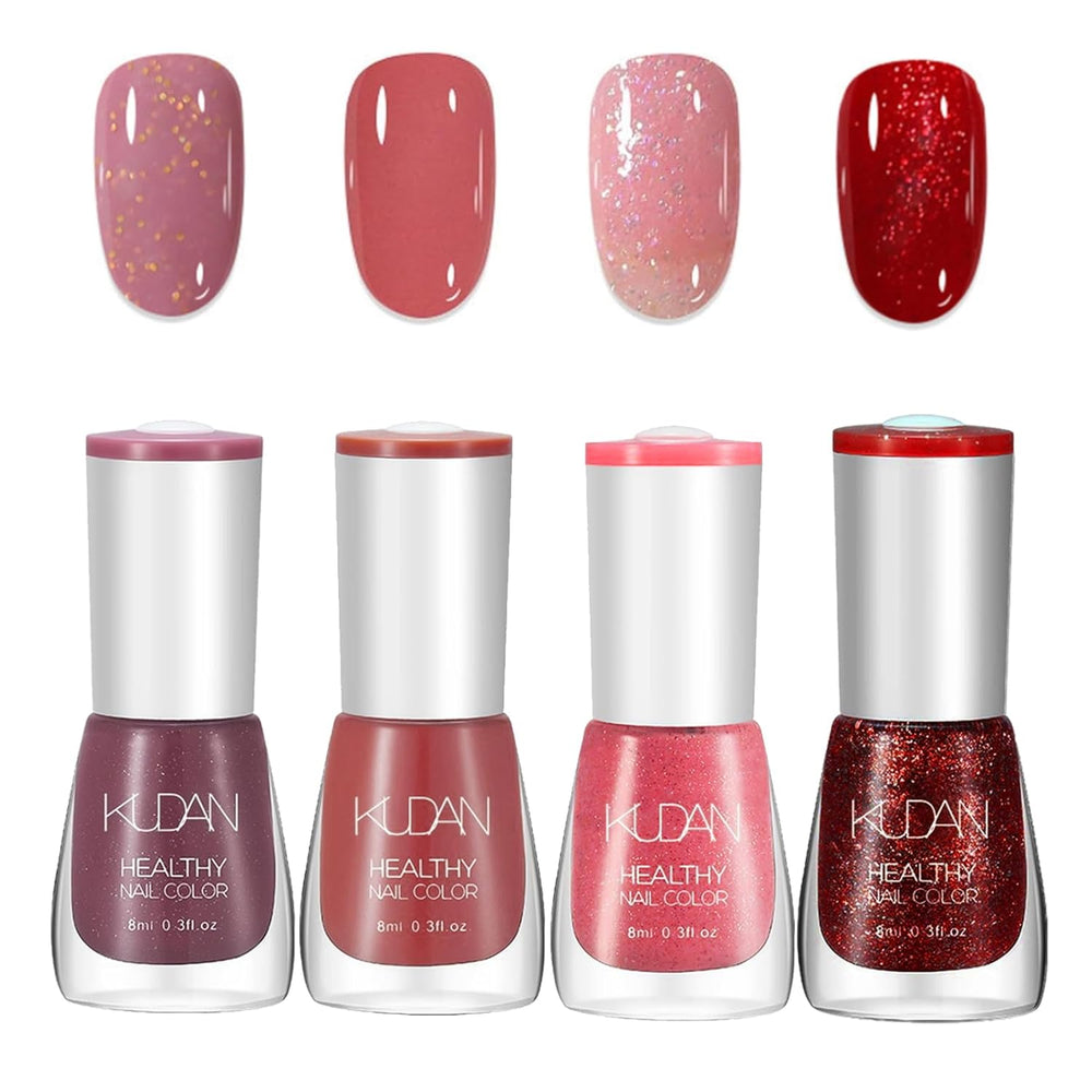 4dílná sada laků na nehty – rychleschnoucí, dlouhotrvající lak na vodní bázi – lak na nehty s vlastním designem nehtů (4dílná sada Nude Normal Style)