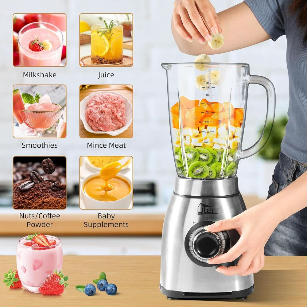 Uten Standmixer 2L, 1800 W Mixer Hochleistungsmixer, Pulse Und 5 Geschwindigkeiten, Edelstahlgehäuse, 6 Klingen, Macht Milchshake-Smoothies, Mahlbare Kaffeebohnen Mother and Child Naty Shop