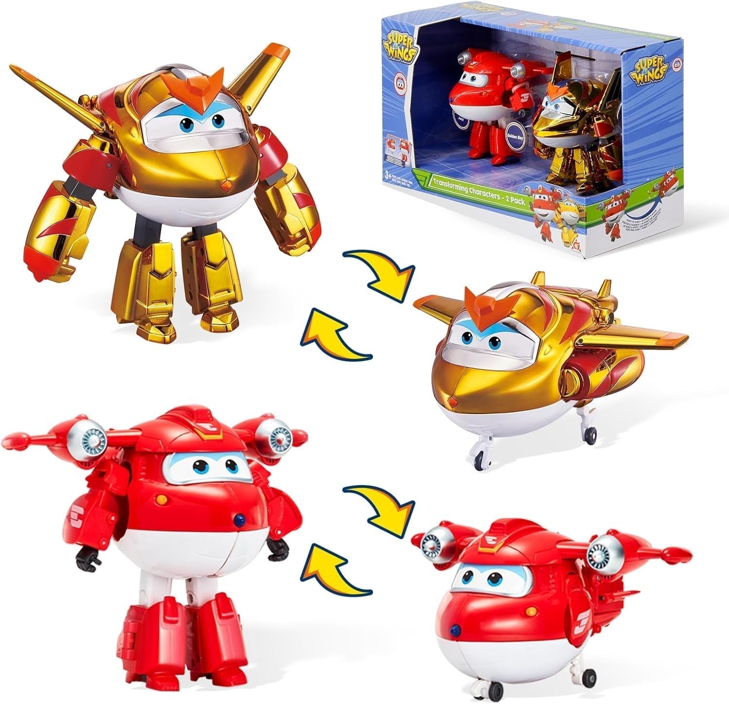 Auldey EU740283 Super Wings Transformer Figura JETT Supercharge 12 Cm, Colorat Action figures Naty Shop Jett Băiat de aur
