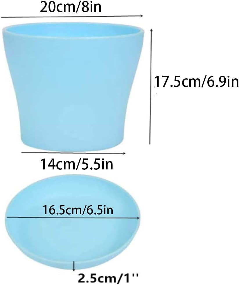 Ghivece mari din plastic de 20 cm cu farfurioare, ghivece cu auto-udare, albe cu farfurioare, ghivece din plastic pentru răsaduri, ghivece îngroșate pentru plantare în interior și în exterior (6 bucăți)