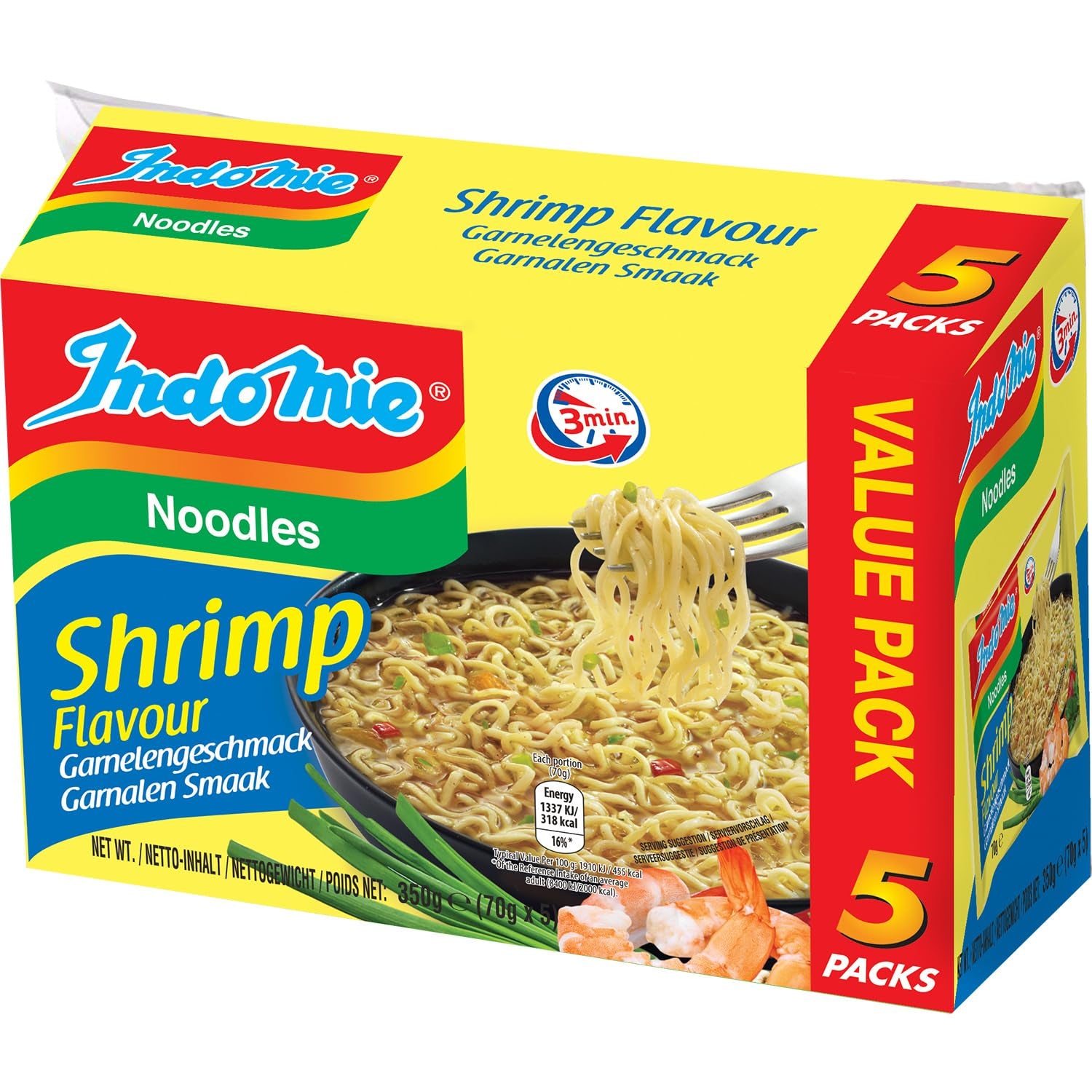 INDOMIE - Instantní nudle s krevetami, balení po 5 - (1 x 5 x 70 g)