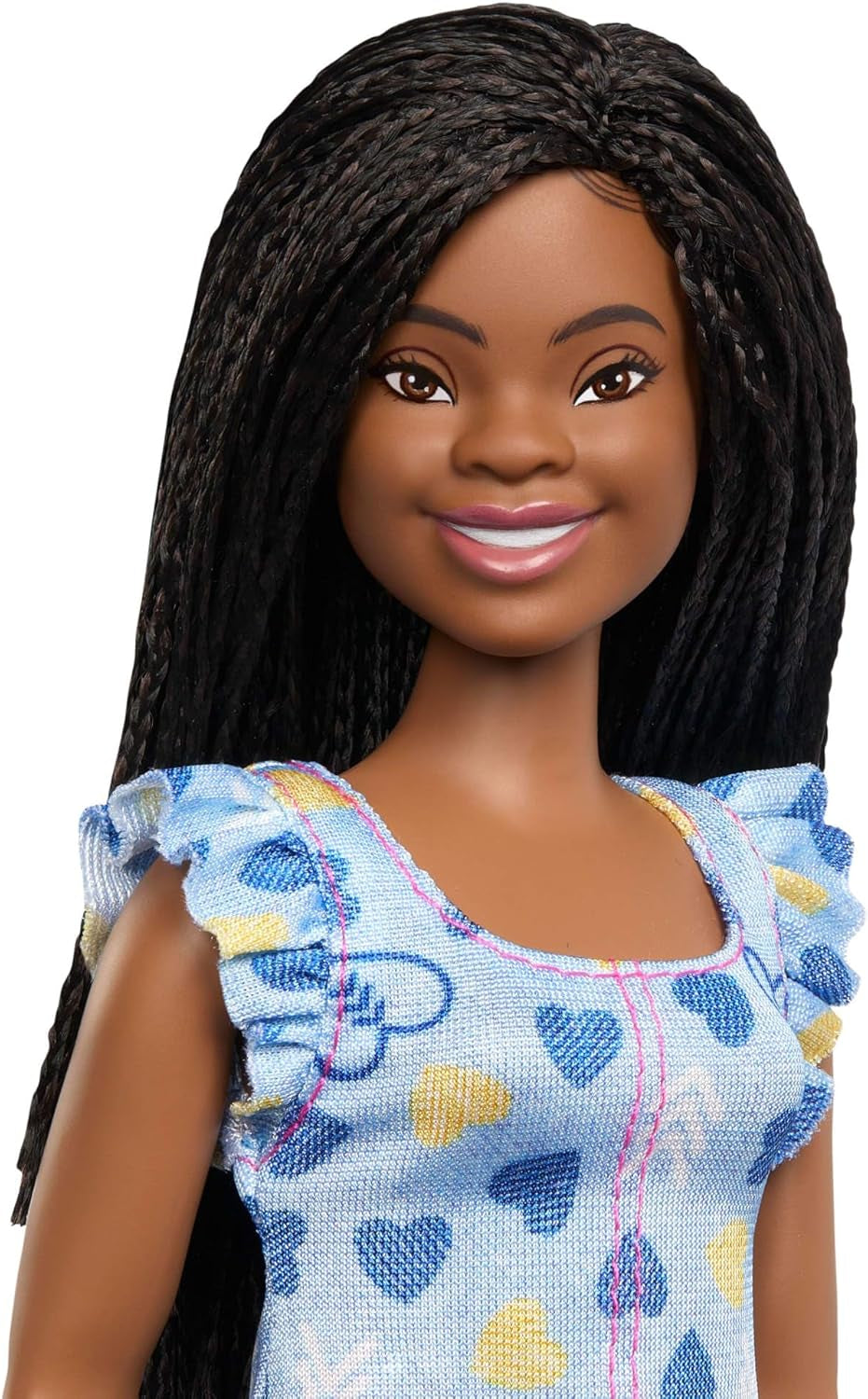 Panenka Barbie Fashionistas č. 229 with Down Syndrome in Heart Dress, vyvinuté ve spolupráci s National Down Syndrome Society, HYK14 Naty Shop Dolls