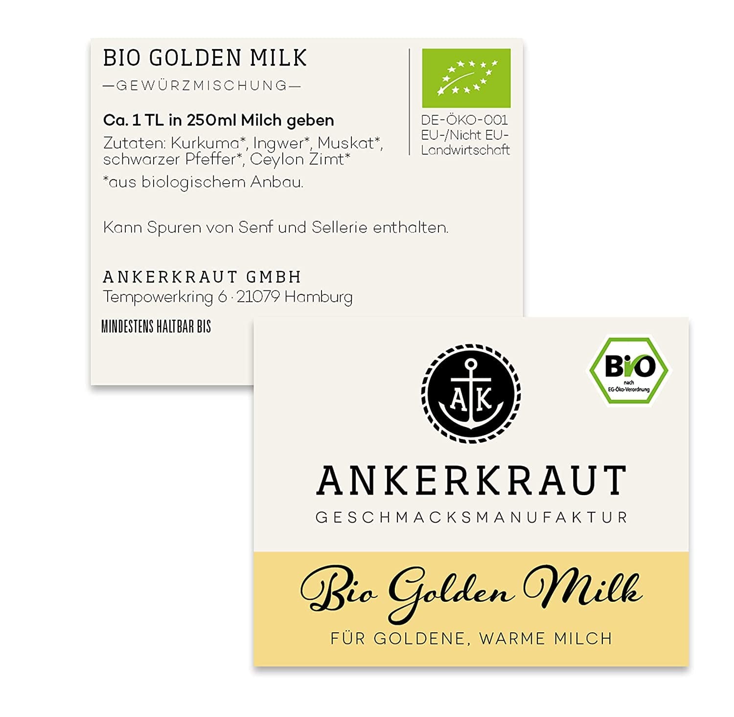 Ankerkraut Bio Golden Milk, Gewürz für goldene Milch, s kurkumou, Zimt a Ingwer, 75 g v korkové sklenici