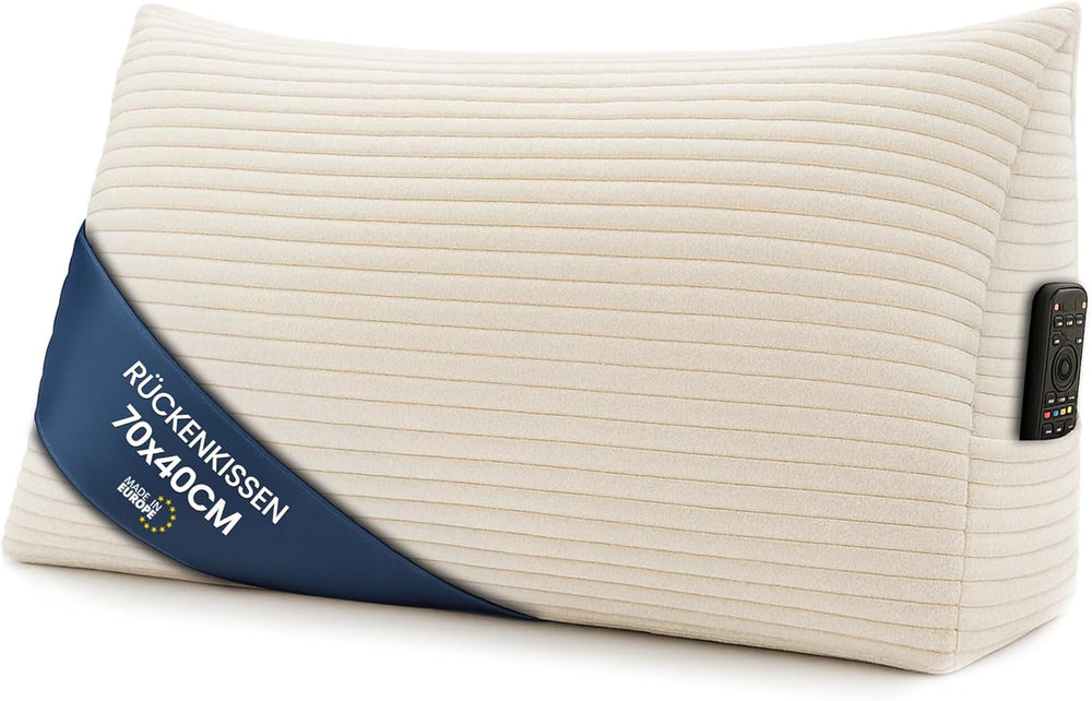 Pernă pană, pernă spătar, pernă din catifea reiată, lățime 70 cm - pernă de citit pentru pat, canapea și canapea, pernă canapea mare, pernă de perete, pernă canapea, pernă de citit, pernă suport pentru spătar, gri deschis