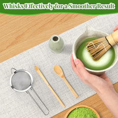 Set Matcha Alyvisun, Set de Ceai Matcha cu 5 Piese cu Tel Matcha și Suport pentru Tel Matcha, Linguriță, Lingură de Ceai, Set Tel Matcha pentru Iubitorii de Matcha, Ideal pentru Începători și Entuziaști