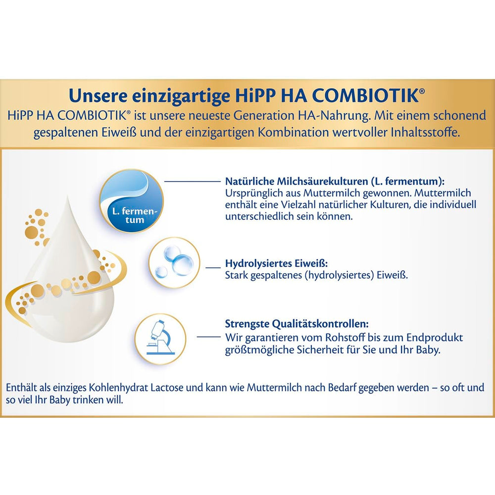 HiPP PRE HA Combiotik (4 x 600 g), hydrolyzované sušené mléko pro kojence od narození, s přírodními mléčnými kulturami, pro citlivý imunitní systém