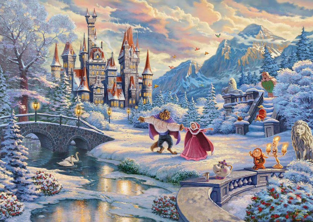 Schmidt Spiele 59671 Thomas Kinkade, Disney, Kráska a zvíře, Kouzelný zimní večer, skládačka 1000 dílků Puzzle Naty Shop