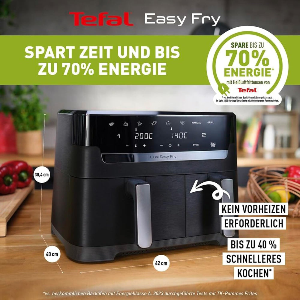 Horkovzdušná fritéza Tefal Dual Easy Fry se dvěma komorami, objem 5,2/3,1 litru, dvě nezávislé zásuvky, 7 programů Domácí spotřebiče Naty Shop