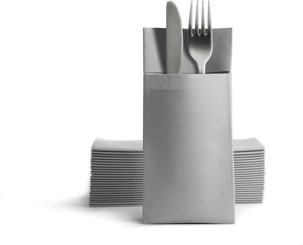 CHIC Airlaid 50 șervețele pentru tacâmuri pungi pentru tacâmuri, asemănătoare țesăturii, șervețel de unică folosință de înaltă calitate, 39X40Cm, model alb de bun venit cald 50 bucăți (pachet de 1)