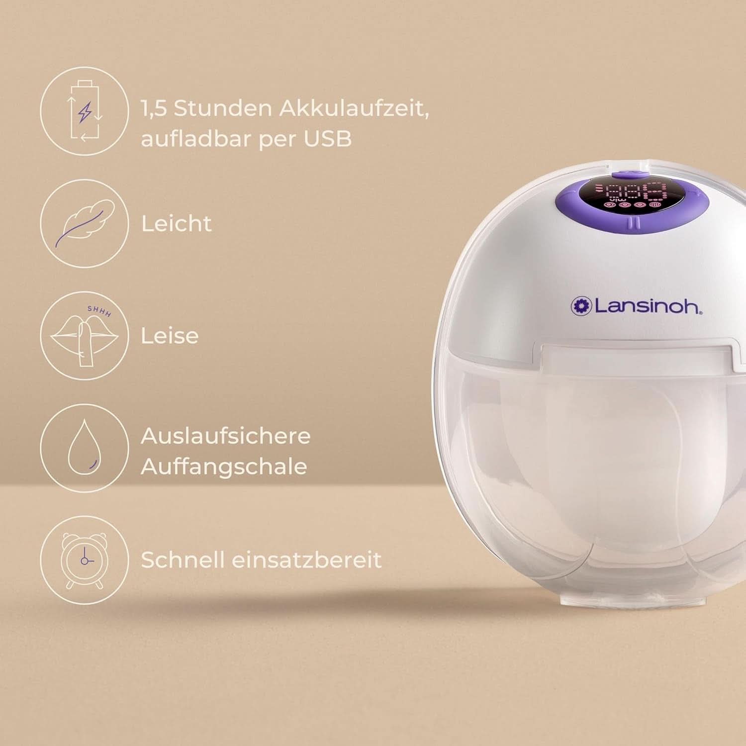 Lansinoh Tragbare Elektrische Doppelmilchpumpe – Freihändig Und Leise Abpumpen Ohne Kabel & Schläuche – Wiederaufladbarer Akku – Einfache Bedienung & Reinigung - Handsfree příslušenství Jídlo a kojení Bebe Naty Shop