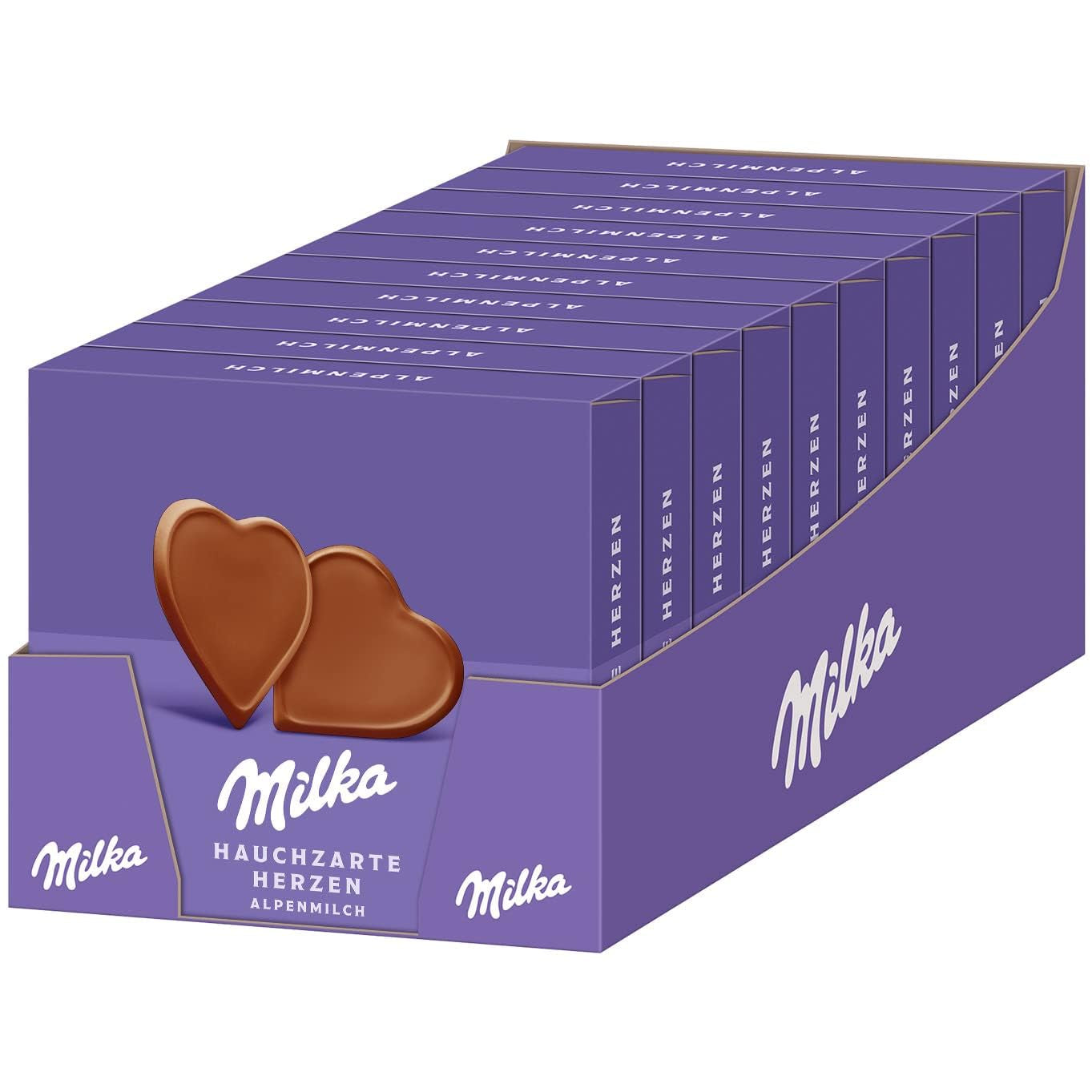 Milka I love Milka Hearts – čokoláda z alpského mléka, která se rozpouští v ústech a jemné lesní lískové oříšky – 10 x 130g