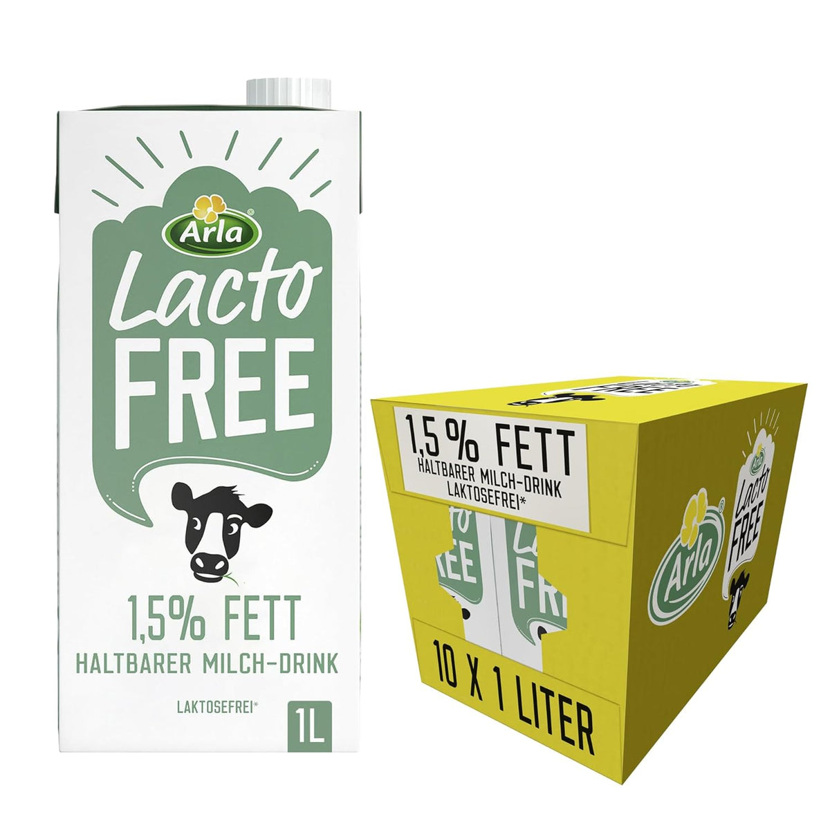Arla LactoFREE Laktosefreie Haltbare Milch 1,5% Fett | 10 x 1L | echter Milchgeschmack, weniger süß | bohaté na vápník a vitamín B12