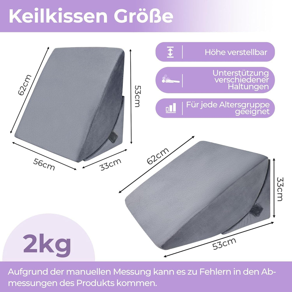 Pernă cu pană reglabilă cu spumă de înaltă densitate, pernă ergonomică pentru spate pentru pat și canapea, pernă de citit antireflux pentru dormit, joacă, vizionarea la televizor (Greu)