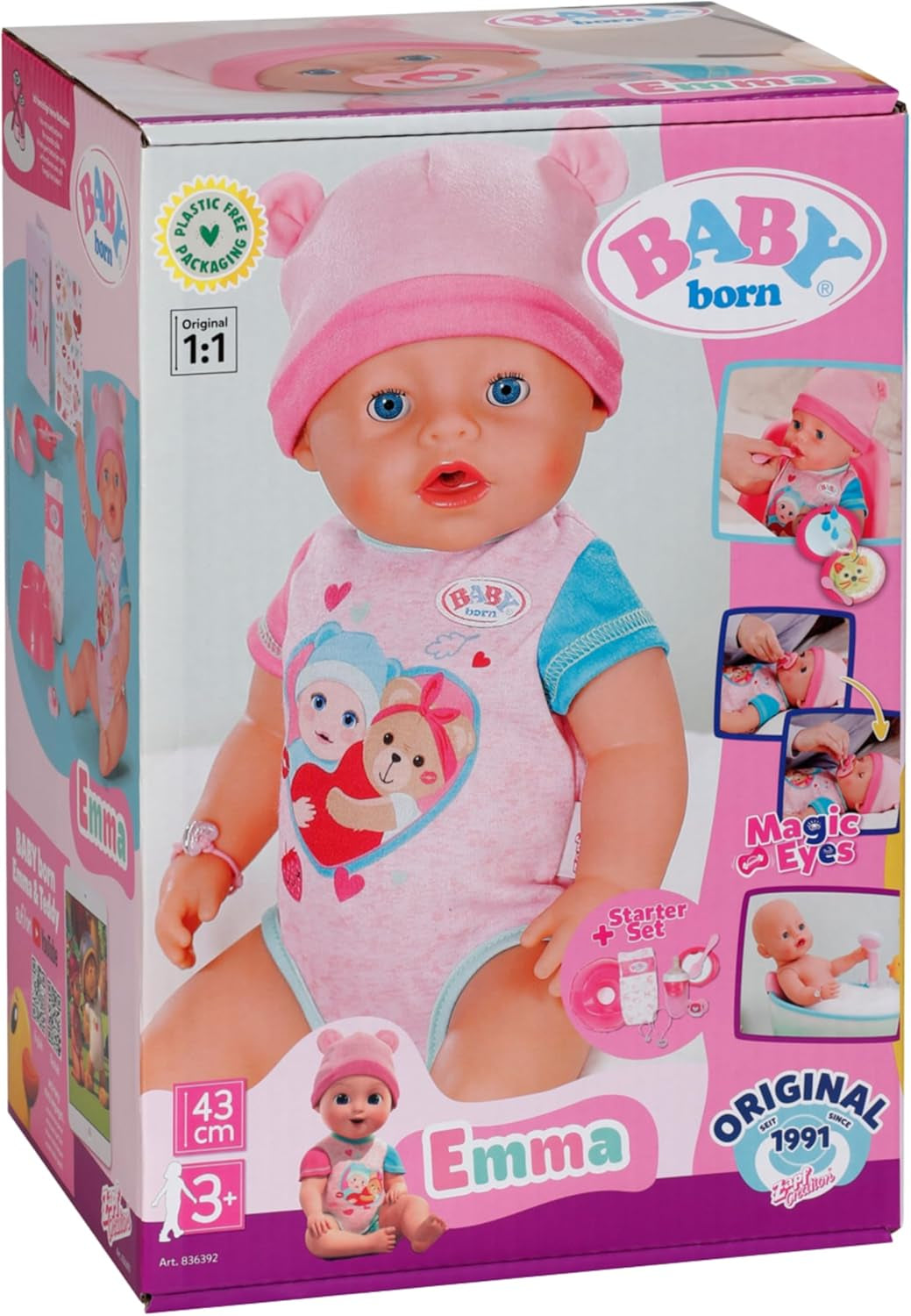 BABY Born Emma - Păpușă de 43 cm înălțime - 10 funcții Inclusiv accesorii și rochiță - Funcționează complet fără baterii - Potrivit pentru copii cu vârsta de 3 ani și peste Papusi Naty Shop