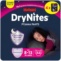 Noční noční pomočování Huggies DryNites pro chlapce od 13 do 8-13 let (30-48 kg) 33dílné (3x11) Jumbo měsíční balení XL plenkové kalhotky Vazba produkty do koupele