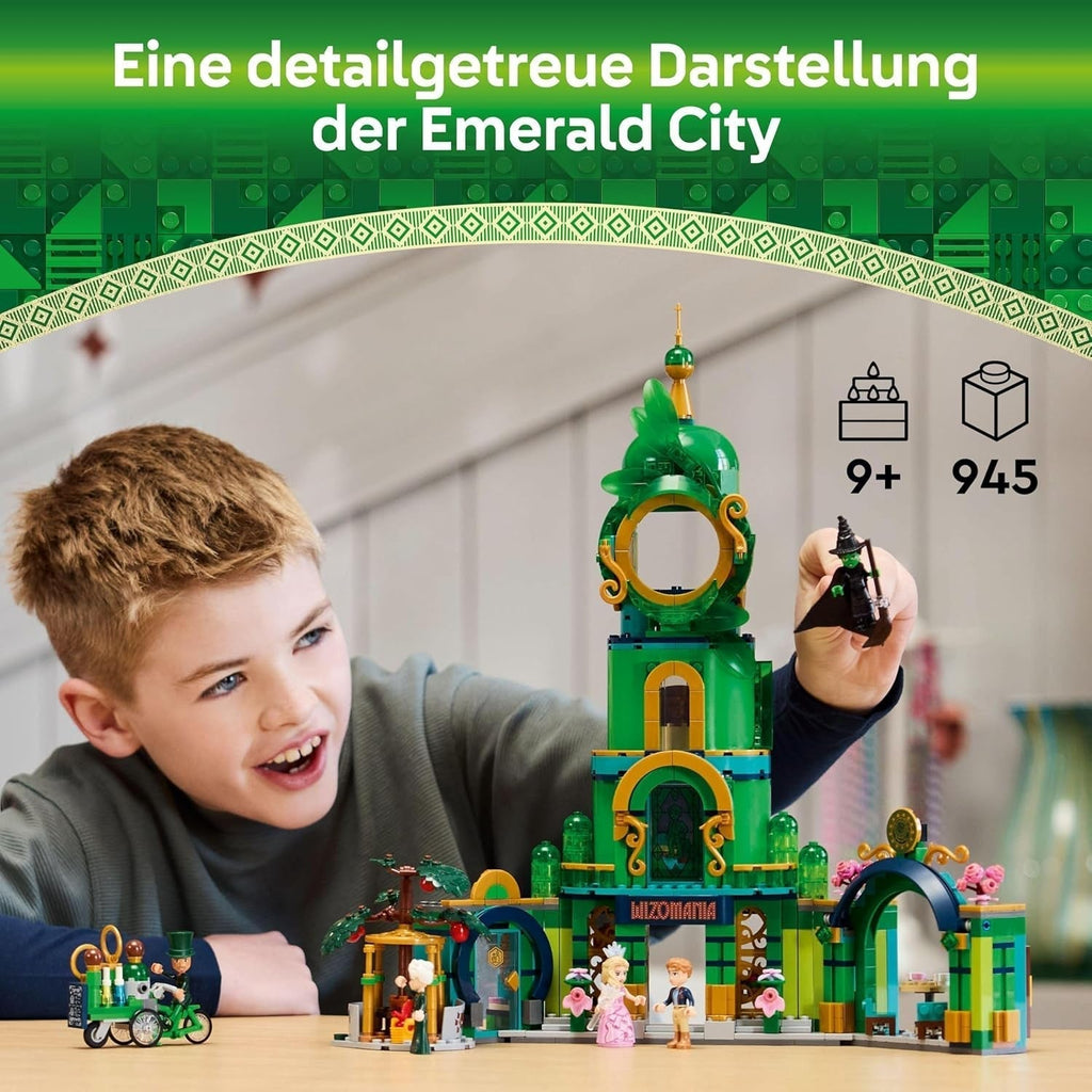 LEGO Wicked Welcome to Emerald City, jucărie cu turn, Glinda și Elphaba mini păpuși, cadou pentru fanii filmului și fete și băieți de la 9 ani, care iubesc casele de păpuși 75684 Seturi de constructie Besuche den LEGO-Store