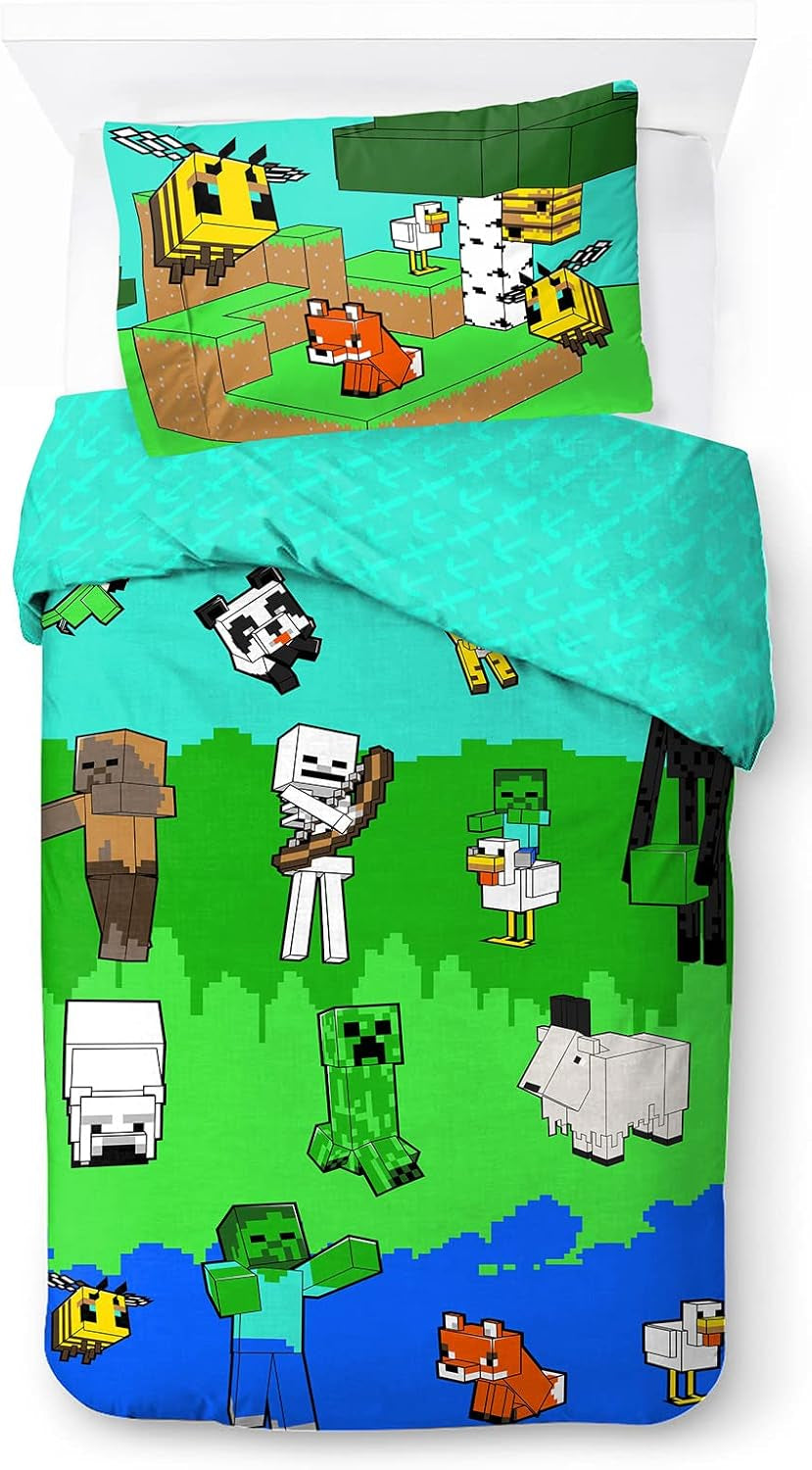 Povlečení pro děti, unisex, princezny a superhrdiny, 100% bavlna Povlečení pro děti Naty Shop Multicolor - Minecraft 135X200/50X70 (2 kusy)