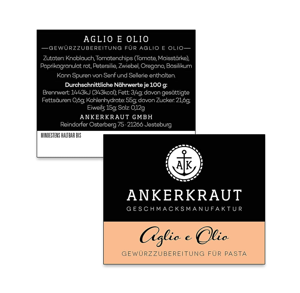 Ankerkraut Aglio e Olio, italský Gewürzmischung pro těstoviny a klasické špagety-nudle, 120 g v aromatickém sáčku