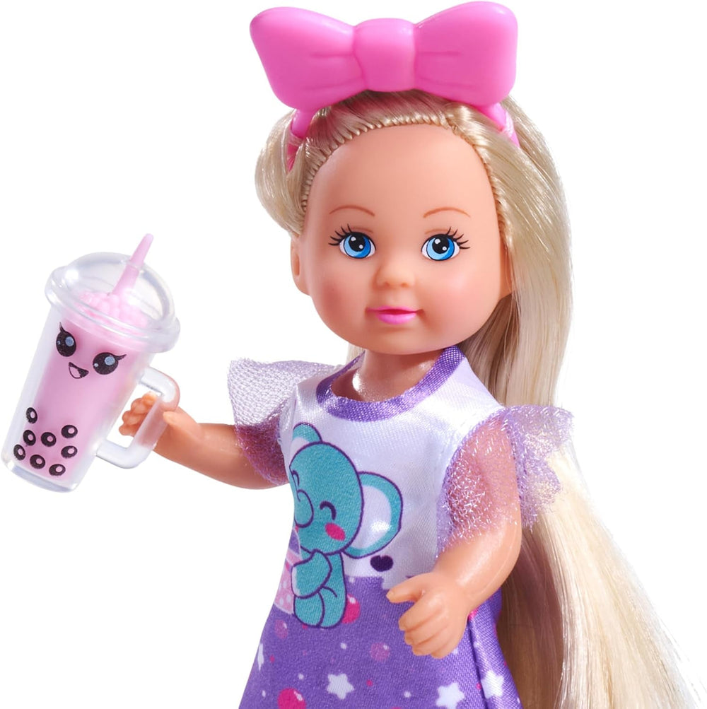 Simba Evi Love Bubble Tea – Puppe (12 cm) im süßen Bubble-Tea-Outfit mit Haarband & Becher, Mode- & Rollenspiel für Kinder ab 3 Jahren
