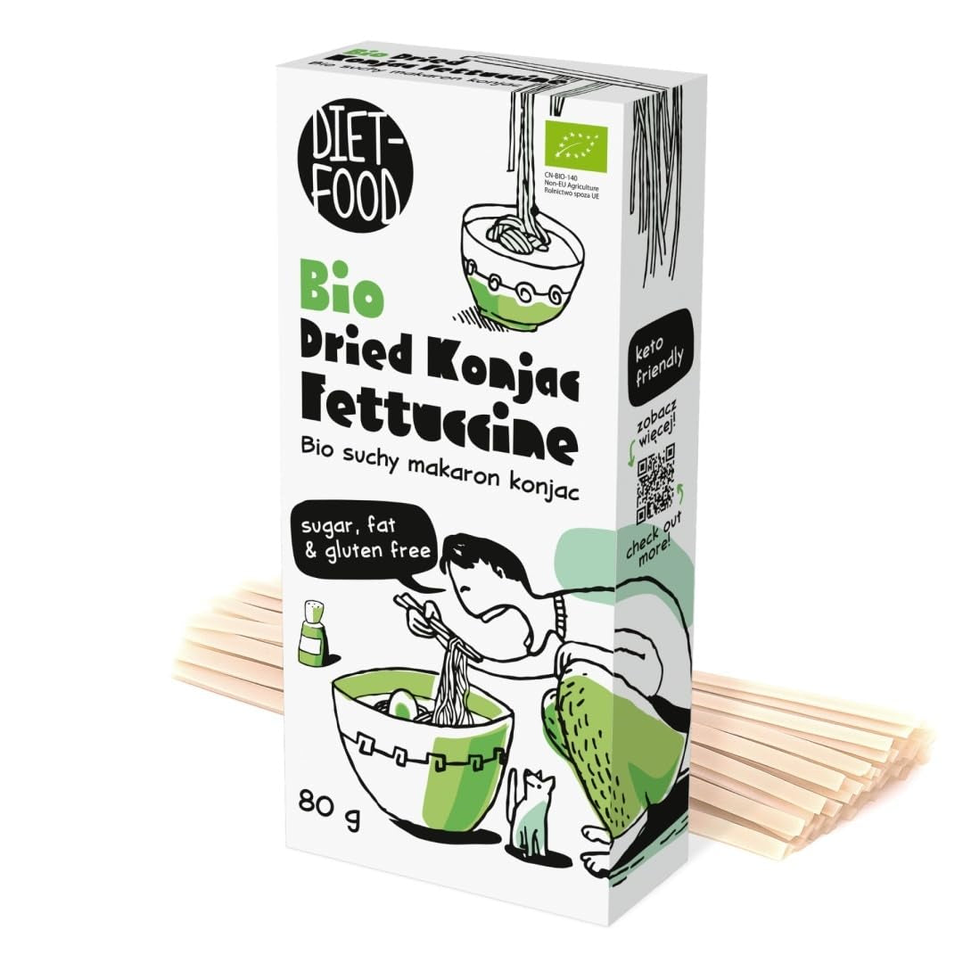 Fettuccine Konjac Shirataki Organic 80g - Nízkokalorický a nízkosacharidový, bezlepkový, nízkosacharidový, vhodný pro keto diety, s tapiokovou moukou