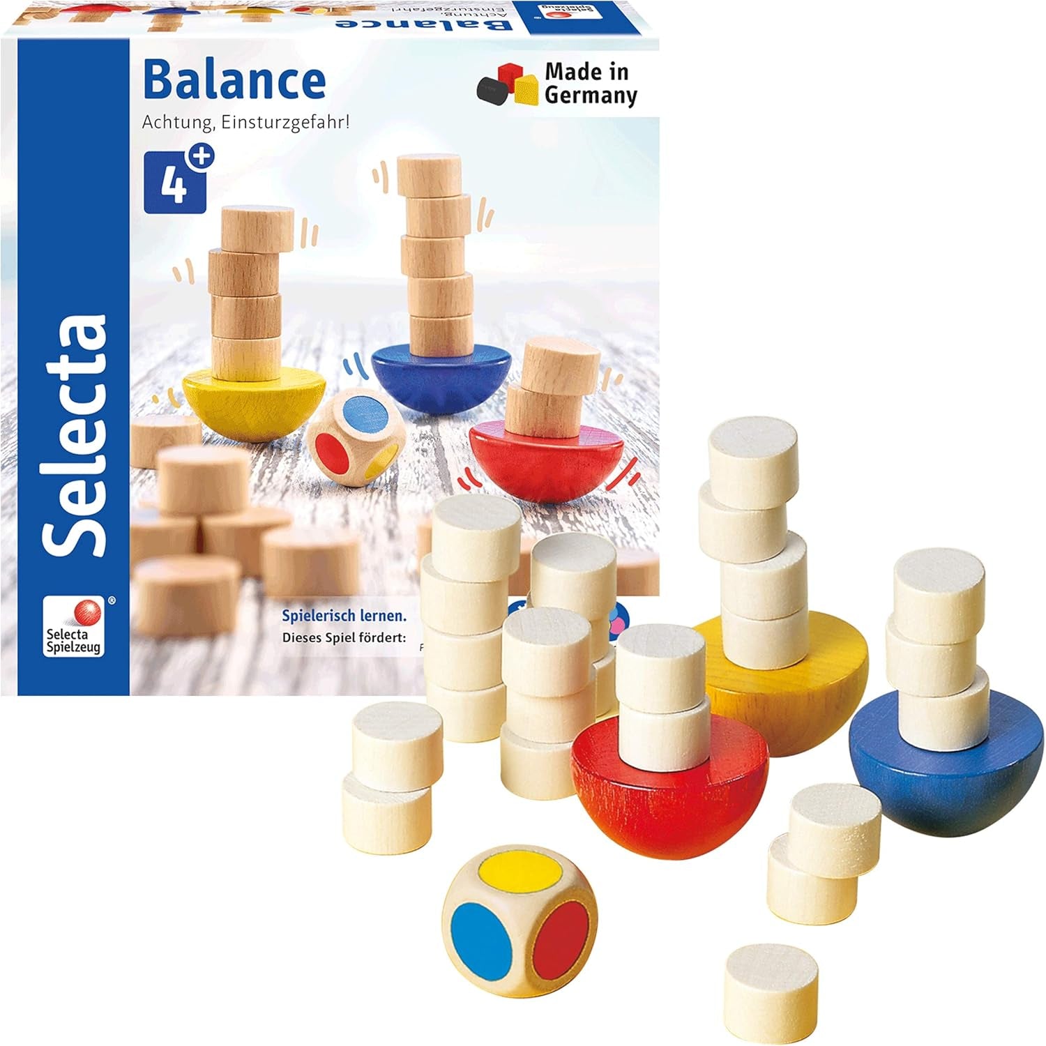 Selecta 63001 Joc de echilibru, zaruri și stivuire, multicolor