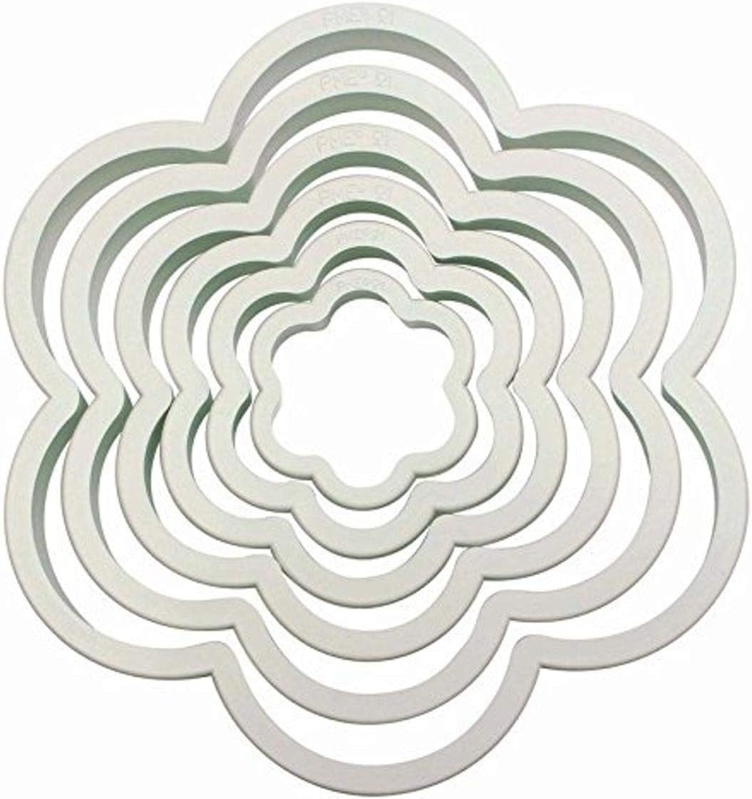 6 buc. decupaje din plastic FLOWER pentru glazură, fondant, decorațiuni tort cu zahăr, 11,5 x 1 x 11,5 cm, fildeș