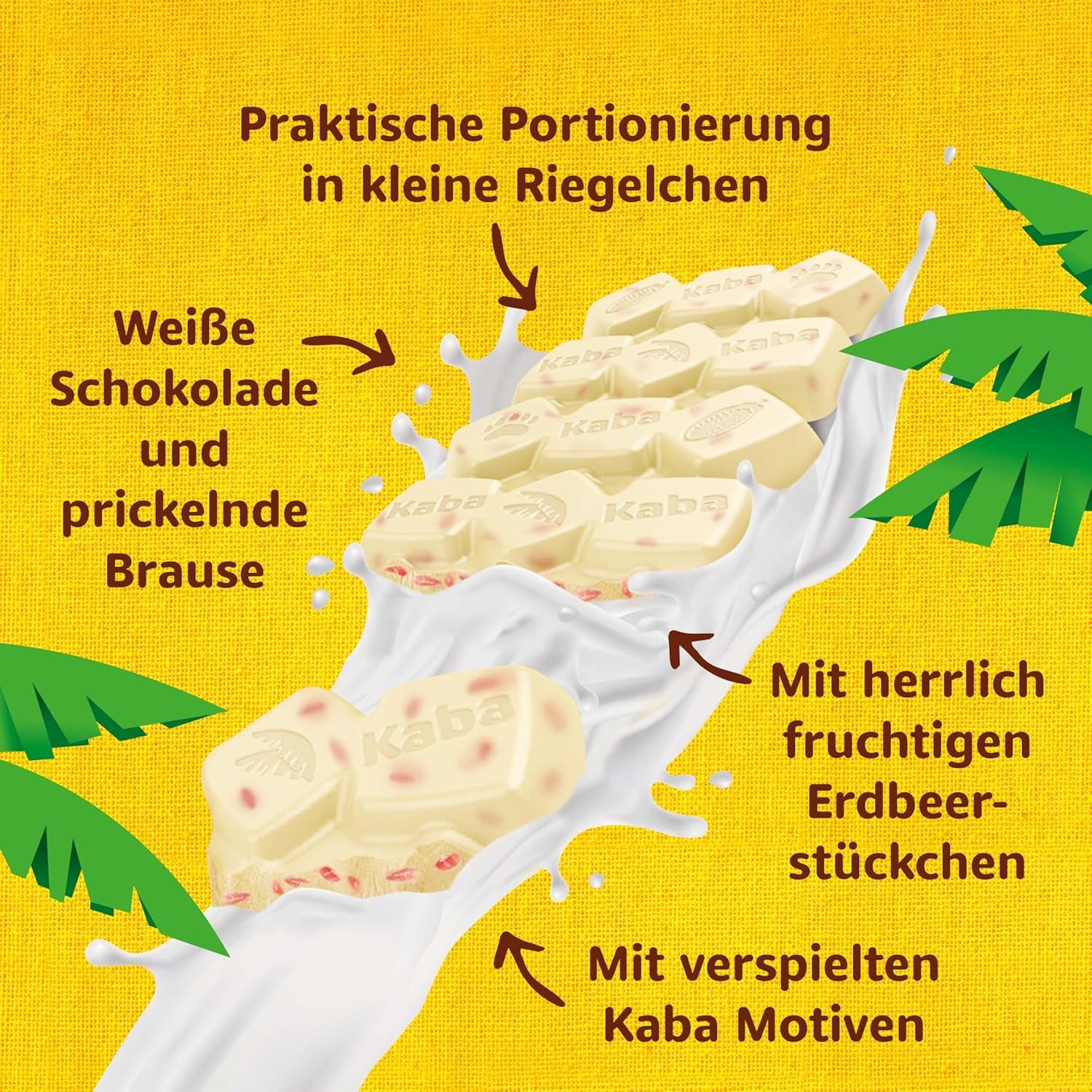 Kaba Bílá čokoláda s příchutí jahody a šumivé bonbony, Čokoládová tyčinka, tyčinka 85g, Bílá čokoláda s příchutí jahoda a ovoce a šumivé bonbony s příchutí Kaba Original (balení 3 ks)