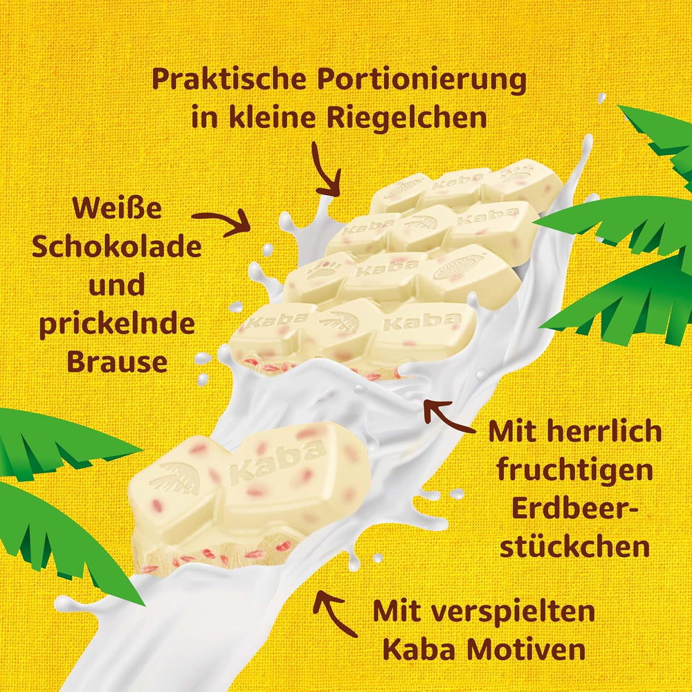 Kaba Bílá čokoláda s příchutí jahody a šumivé bonbony, Čokoládová tyčinka, tyčinka 85g, Bílá čokoláda s příchutí jahoda a ovoce a šumivé bonbony s příchutí Kaba Original (balení 3 ks)