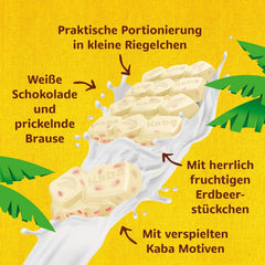 Kaba Bílá čokoláda s příchutí jahody a šumivé bonbony, Čokoládová tyčinka, tyčinka 85g, Bílá čokoláda s příchutí jahoda a ovoce a šumivé bonbony s příchutí Kaba Original (balení 3 ks)