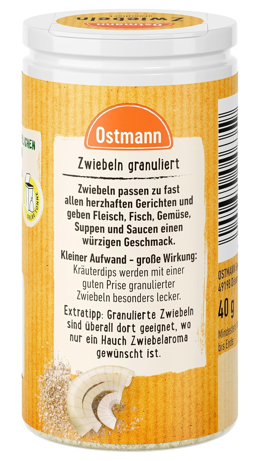 Ostmann Gewürze - Granulární Zwiebeln | Zwiebelpulver zum Würzen herzhafter Gerichte | 40 g v recyklační dávce