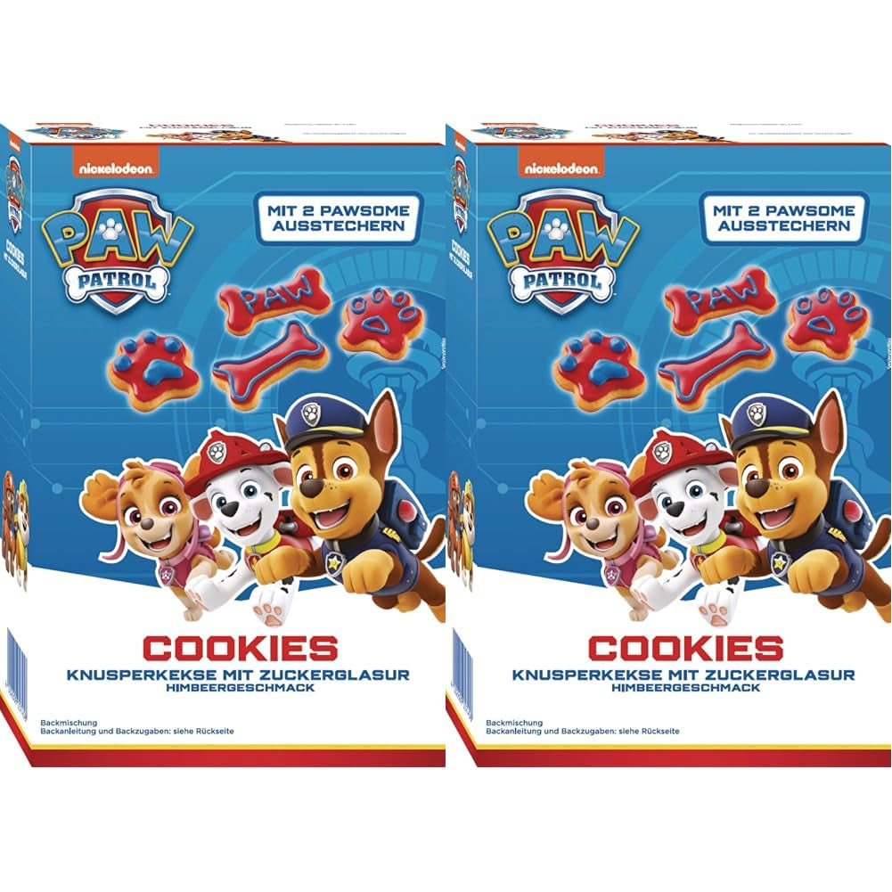 RUF X Paw Patrol Muffin Backmischung Mit Erdbeer-Geschmack, Für 12 Paw Patrol Muffins, Inkl.16 Oblaten-Auflegern Und Pawsome Muffin-Förmchen, 1 X 394G Naty Shop 475 G (2Er Pack) Cookies