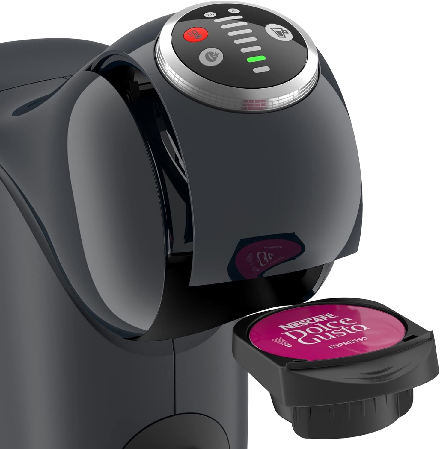 NESCAFÉ Dolce Gusto Genio S Plus de Krups, aparat de cafea compact cu capsule, capacitate 0,8 litri, 1500 wați, avertizare automată de detartrare, gri cosmic, KP340B