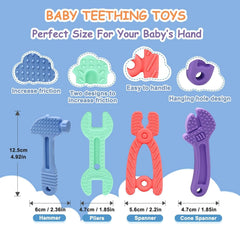 Inel de dentiție pentru bebeluși [Original] - Jucărie de dentiție din silicon, inel de dentiție răcoritor, ajutor pentru dentiție, fără BPA | Jucării, accesorii și cadouri pentru copii mici de 3+ luni | Pachet de 4